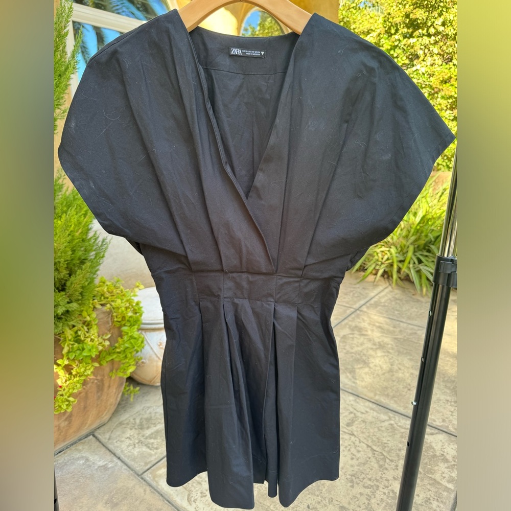 Zara Poplin Black Midi Dress | XS